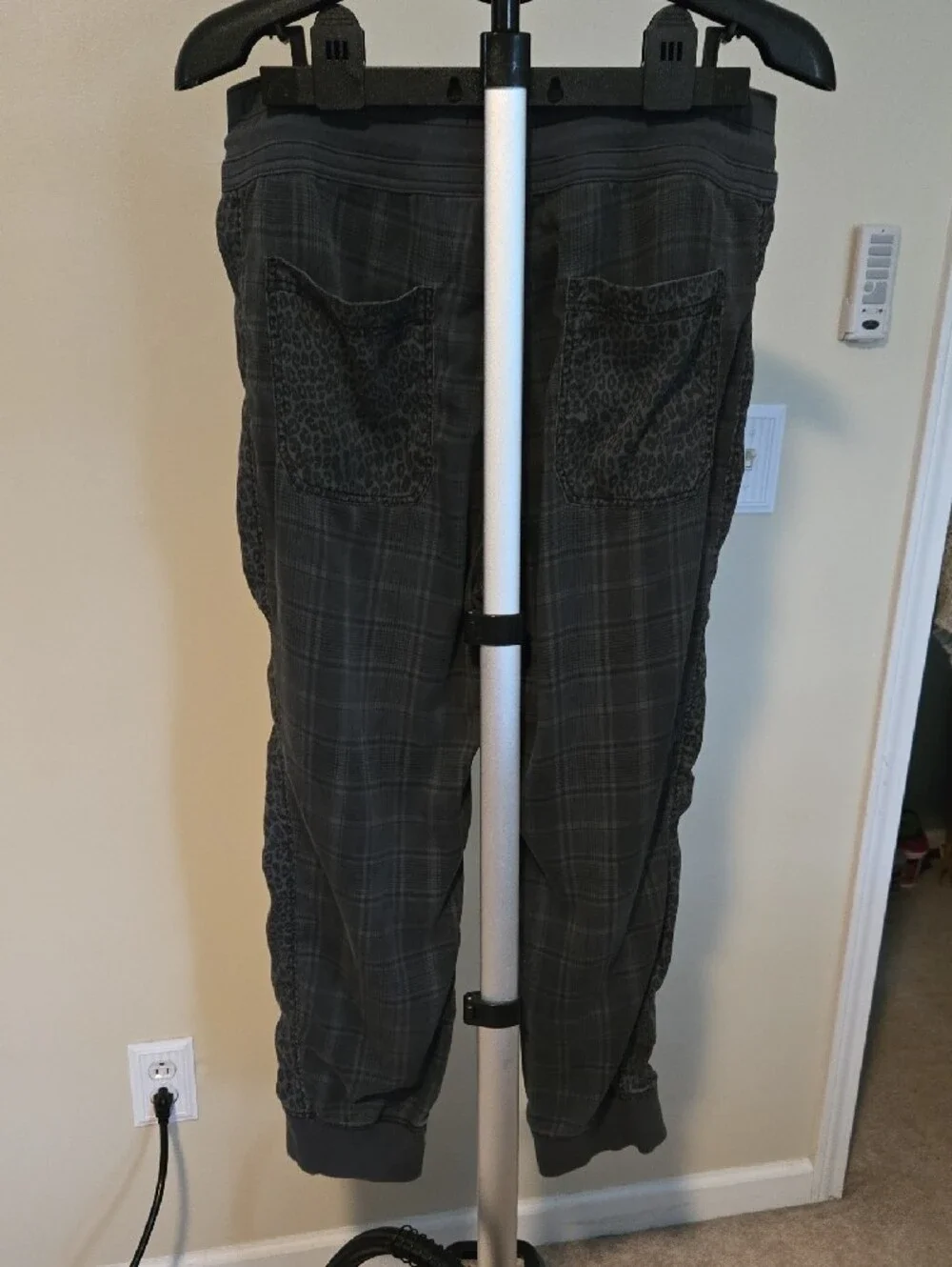 Anthropologie Dark Gray Plaid Drawstring Joggers